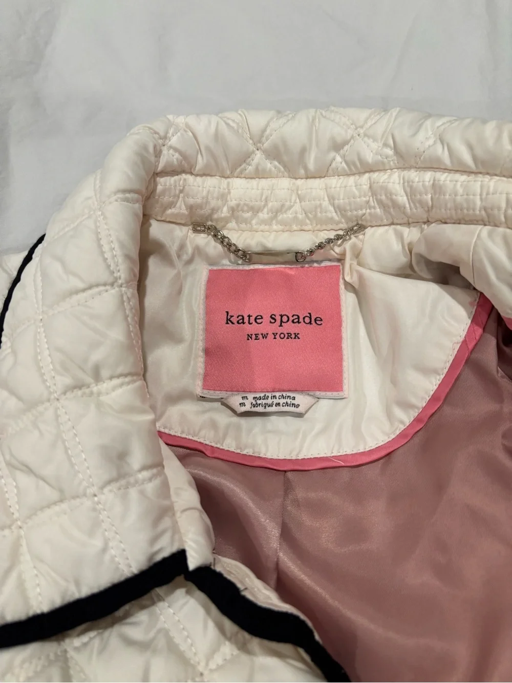 Kate Spade Cream Quilted Jacket with Black Piping Excellent condition